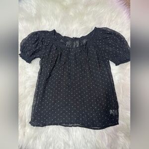 Theory 100% Silk Semi Sheer Blouse Top Shirt Puff Sleeve Patterned S Black